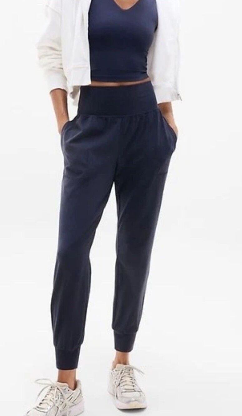Athleta Salutation High Rise Joggers Womens Medium Navy Pockets 531288 Yoga New - Picture 2 of 11